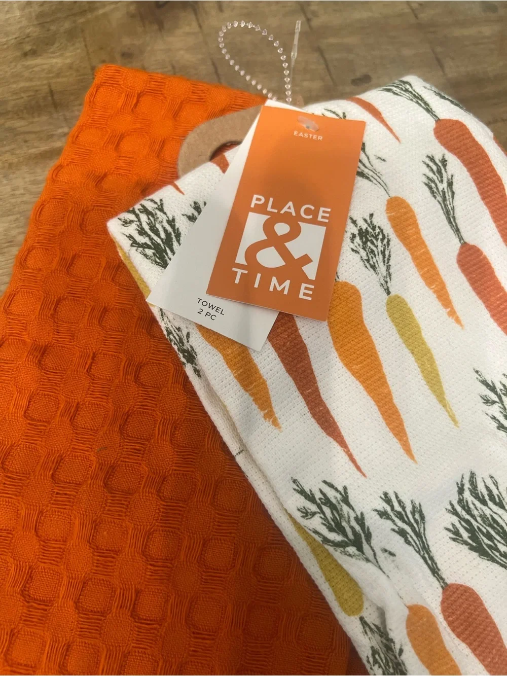 Place & Time Orange Waffle and Carrot-Print Kitchen Towel Set